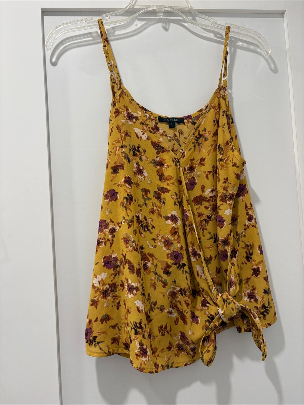 Paper Moon Mustard Floral Tie-Front Camisole with Purple Accent